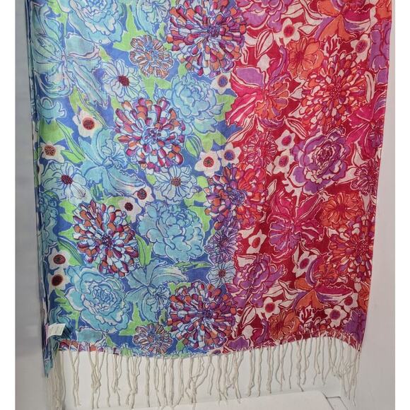 Lilly Pulitzer Murfee Scarf 51%Silk 49% Cashmere Gorgeous Floral & Fringe 78x28 - Picture 2 of 7